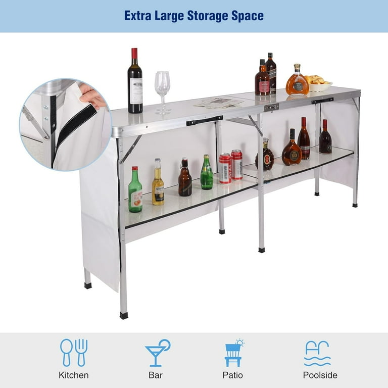 REDCAMP Outdoor Portable Bar Table, Extra Long with Shelf, Patio