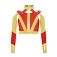 thumbnail image 3 of YiZYiF Girls Acrobatics Dance Tops Long Sleeve Rhinestone Shiny Color Block Cross Back Cutout for Gymnastics Sport Wear Red 16, 3 of 5