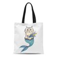 thumbnail image 1 of SIDONKU Canvas Tote Bag Blue Mermaid Cat Character Creative Sketch Sea Kitty Undine Durable Reusable Shopping Shoulder Grocery Bag, 1 of 1