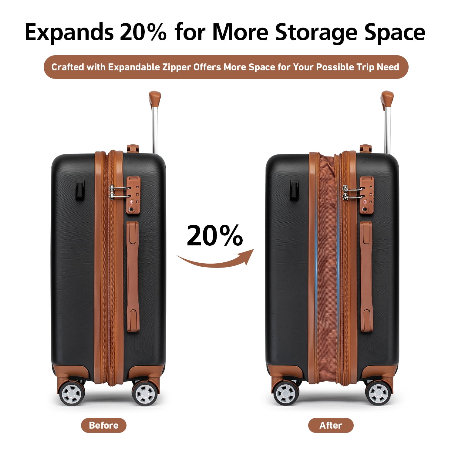 WEPLUS Hardside Carry on Luggage 3 Piece Luggage Sets TSA Lock Spinner Wheels 20" Suitcase with Cup Holder