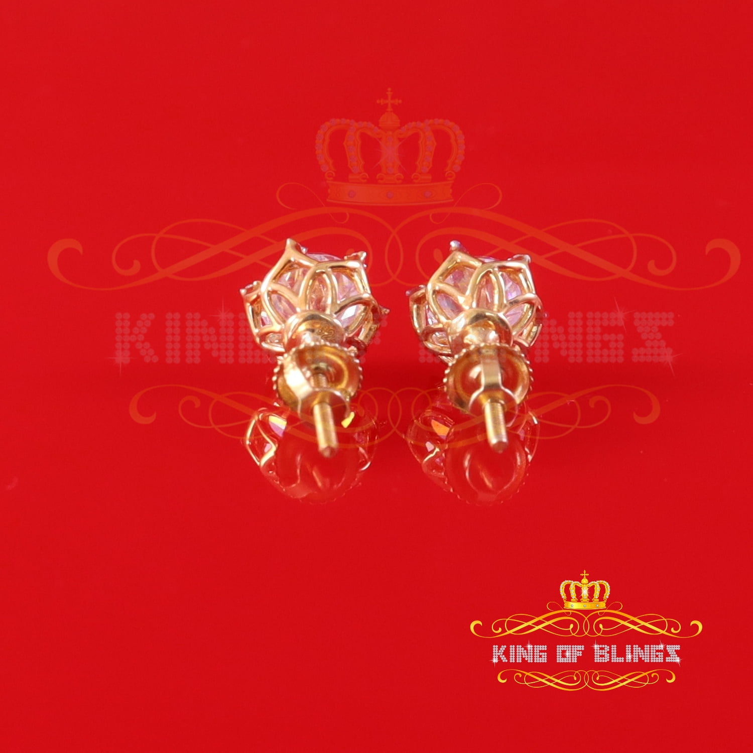 King of Bling's Men's/Womens 925 Silver Yellow 1.50ct VVS 'D' Moissanite Round Stud Earrings