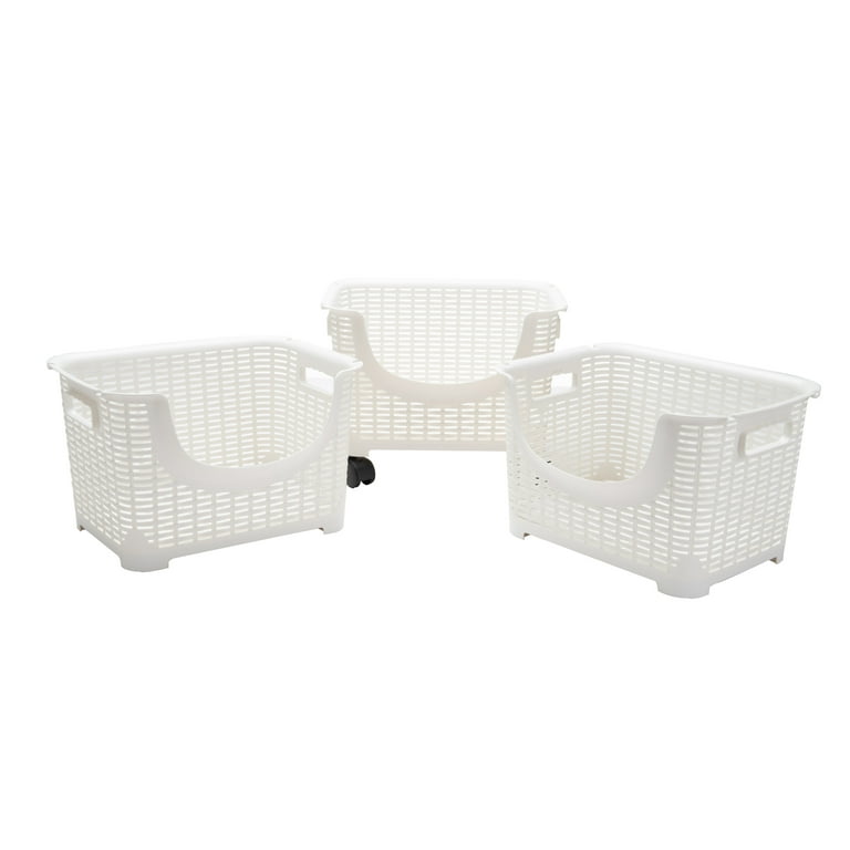 The Crown Choice Plastic Stackable Storage Bins and Organizers for Pantry  (3 Pack) – White Stackable Baskets for Organizing Kitchen, Bathroom, Under