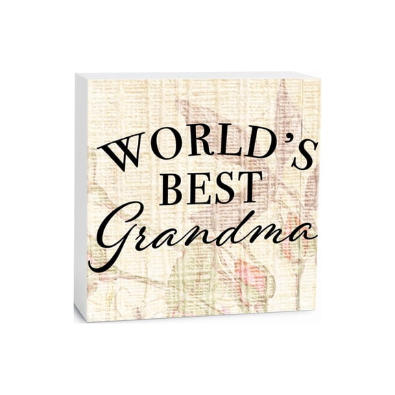 World's Best Grandma Cream Floral 5 x 5 Wood Tabletop Sign Plaque
