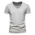 thumbnail image 1 of Camiseta 100% de algodón para hombre, camisetas con cuello en V de diseño a la moda, camisetas sólidas ajustadas, camisetas para hombre, camisetas de manga corta para hombre, 1 of 5