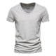 thumbnail image 1 of Camiseta 100% de algodón para hombre, camisetas con cuello en V de diseño a la moda, camisetas sólidas ajustadas, camisetas para hombre, camisetas de manga corta para hombre, 1 of 5