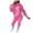 Pink, variant on Fesfesfes Women Hooded Casual Solid Shirt Hooded Blouse Pocket Plush Pant Suit