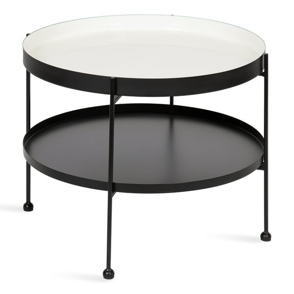Kate and Laurel Nira Modern Metal Coffee Table, 26 Inch Diameter, White and Black, Round Coffee Table