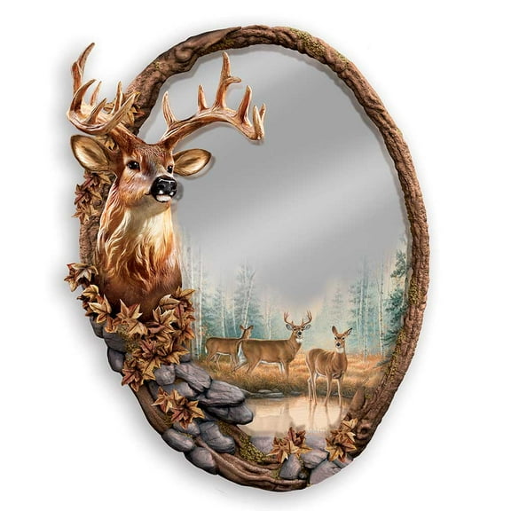 The Bradford Exchange Rosemary Millette Reflections Of The Forest Deer Mirror 20-inches