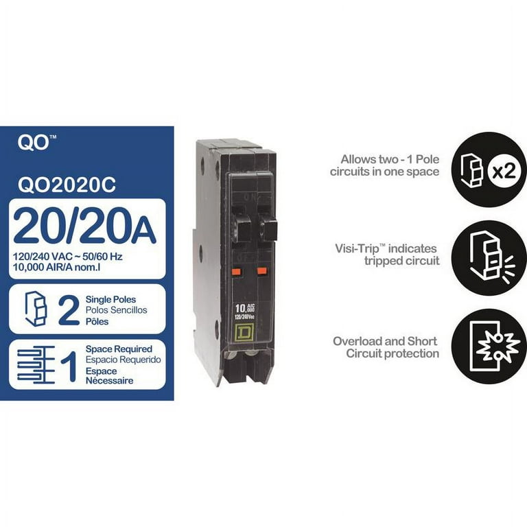Square D QO 2-20 Amp Single-Pole Tandem Circuit Breaker - Walmart.com
