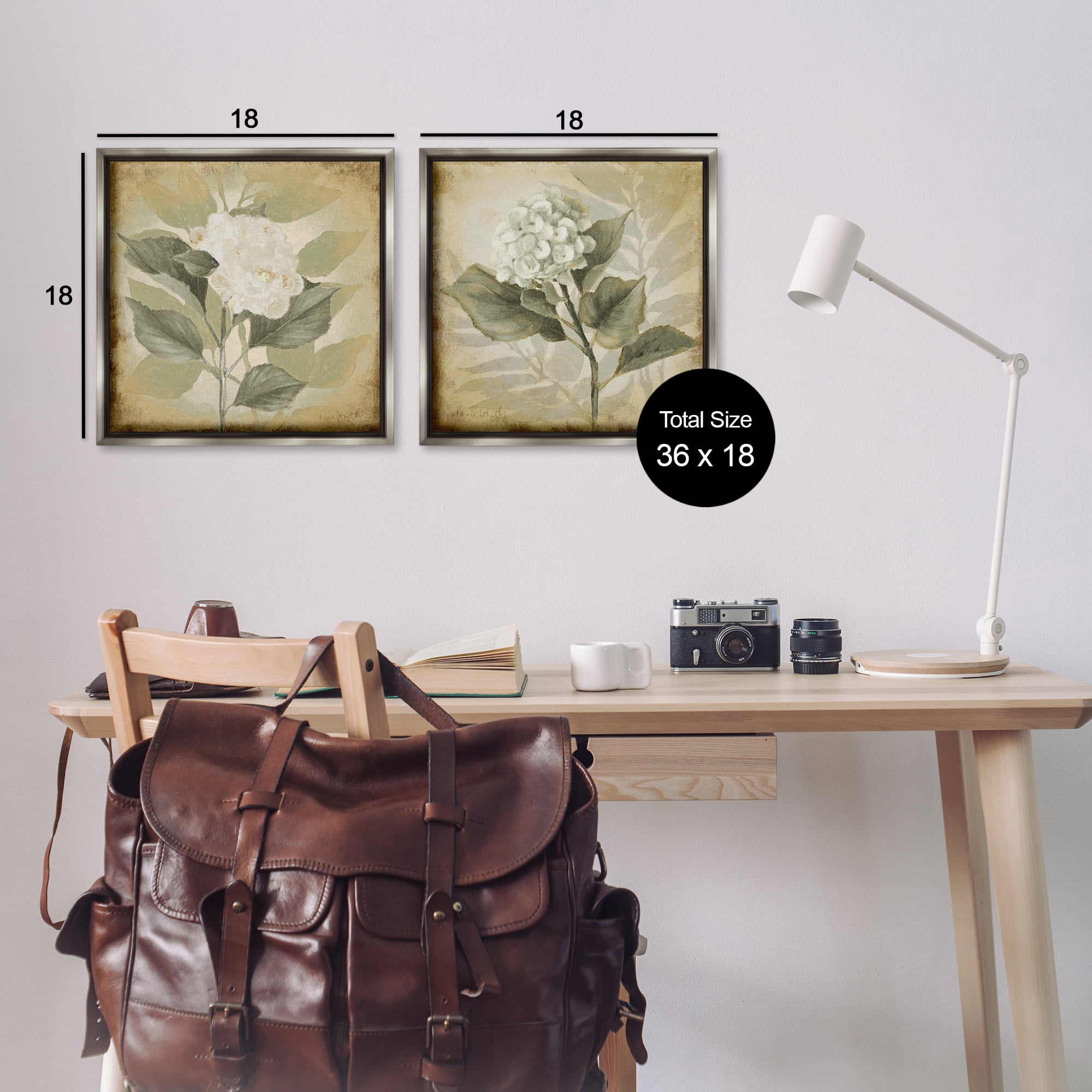 Stupell Industries Aubergine White Hydrangeas Floral & Botanical Painting Gray Floater Framed Canvas Art Print Wall Art, 18 x 18, Set of 2