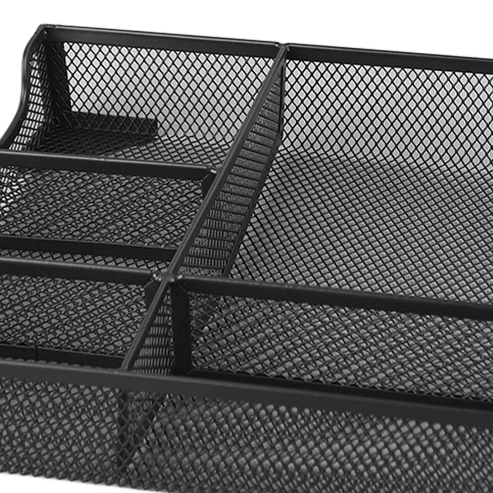 NFTIGB Metal Mesh Drawer Organizer Tray 5 Grids Multipurpose Stable Prevent Slip Desk Organizer Storage Basket Black for Office Stationery and Accessories (13 inches / 33 cm)