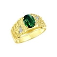 thumbnail image 5 of RYLOS Men's Rings 14K Yellow Gold Designer Nugget Ring Oval 9X7MM Gemstone &  Diamonds  Green Sapphire Birthstone Rings For Man Size 11, 5 of 6