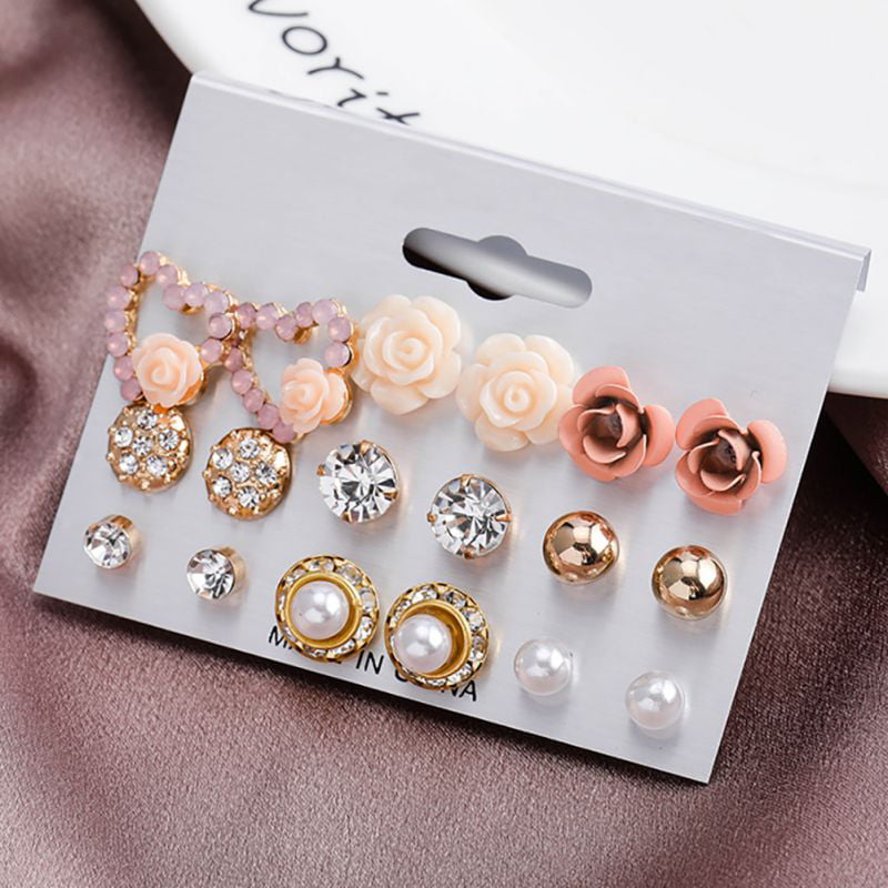 10 Pair Fashion Women rainbow Rhinestone crystal Earrings Jewelry 