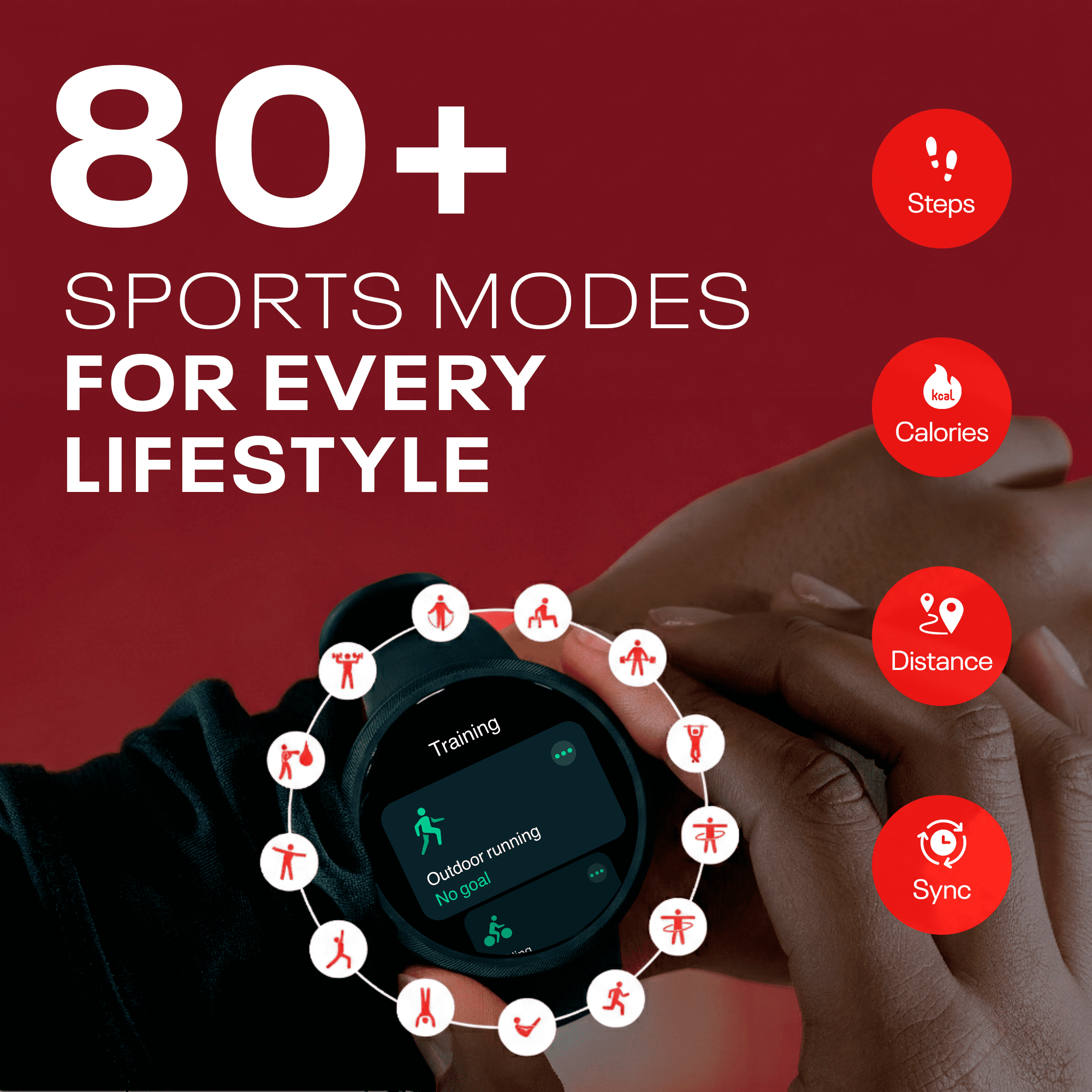 REEBOK Stride Smartwatch Scratch-Resistant Black Plastic Case with Black Watch Band, 1 Pack