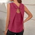 thumbnail image 4 of Linen Tank Top for Women Round Neck Sleeveless Fashion Pleated Drape Design Solid Color Lightweight Breathable Casual Summer Blouse, 4 of 8