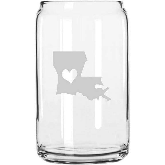 Louisiana Heart States Etched 16oz Libbey Can Glass