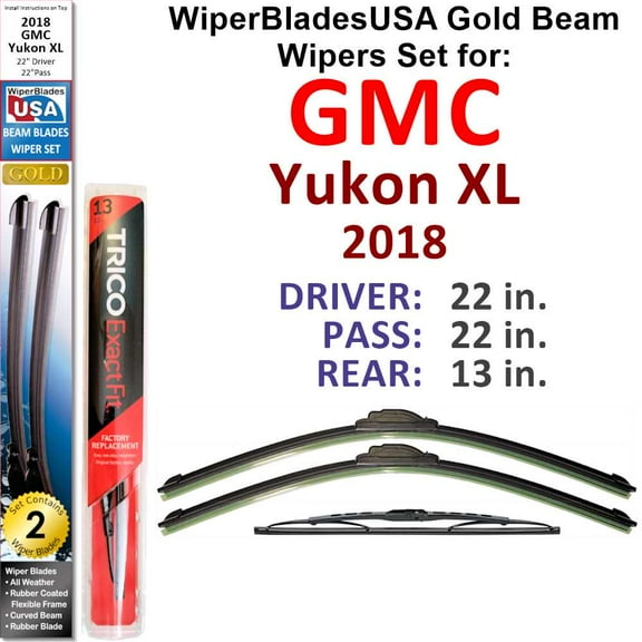 2018 GMC Yukon XL Beam Wiper Blades Wipers WBUSA (Set of 3) w/Rear Wiper