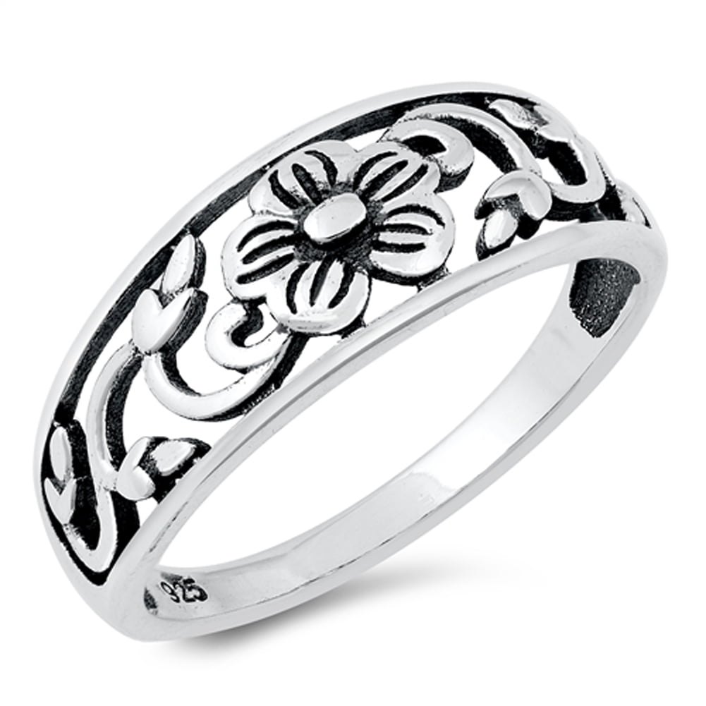 Leaf Ring New .925 Sterling Silver Flower Cutout Band