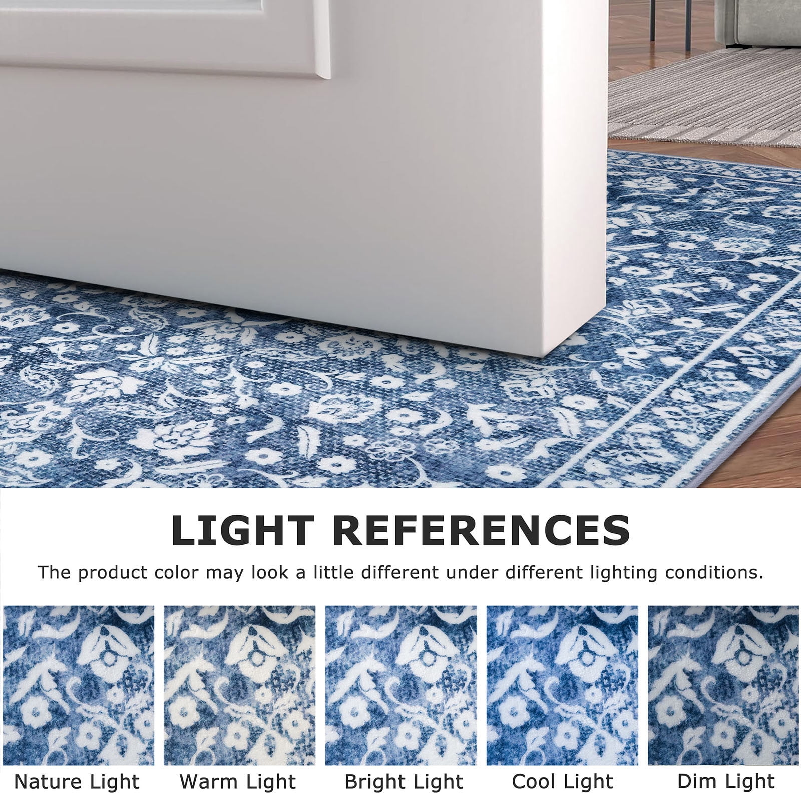 GLATTICE 6x9 Washable Area Rug for Living Room Non-Shedding Bedroom Rug Blue Rugs Non Slip Soft Thin Large Indoor Carpet for Dining Room Home Office