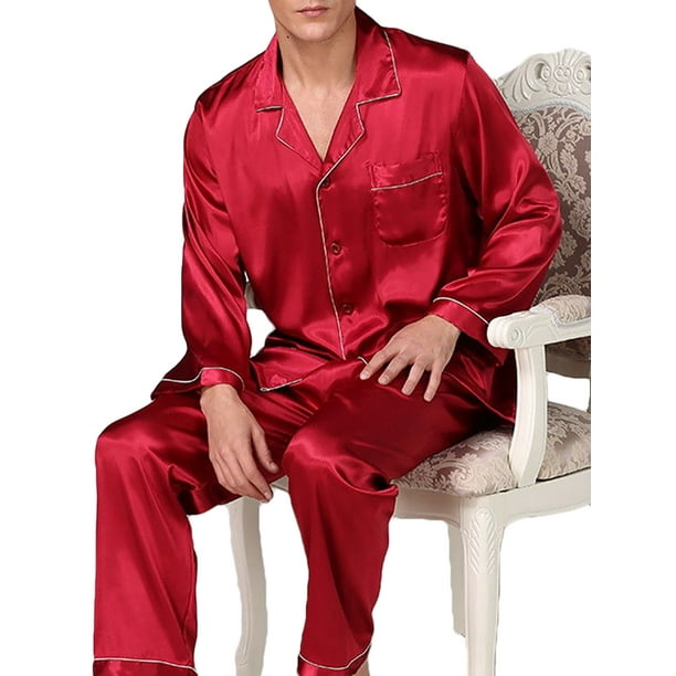 Conjunto de pijamas para hombres Camisa de seda de manga larga y pantalon para dormir Rojo M Nituyy pijamas GL715 NZ17080B2 Walmart en linea