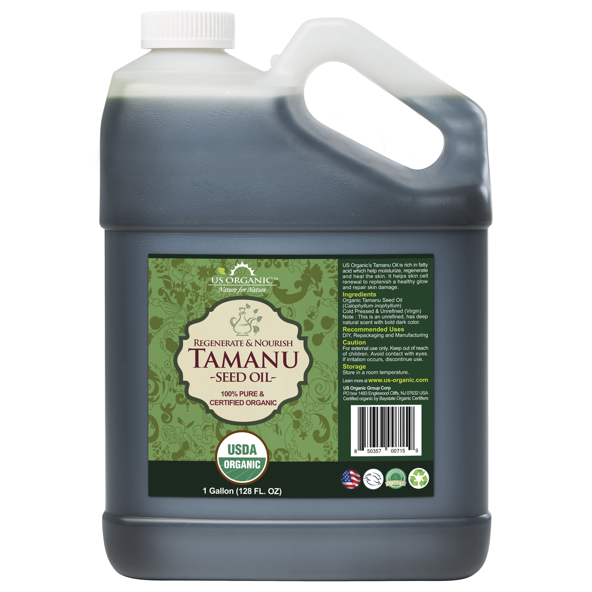 US Organic Tamanu Oil, 100% Pure Certified USDA Organic, 128 oz (1 Gallon)