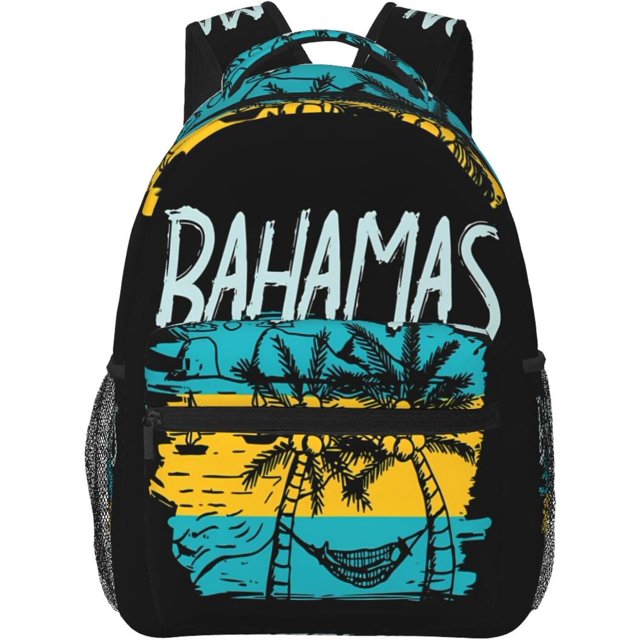 Proud Bahamas Bahamians Flag Casual Backpack Travel Pack Bag Laptop Backpacks With Side Pockets Front Zipper Pockets Bookpack Daypack Picnic Rucksack Computer Bag