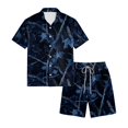 thumbnail image 5 of Dwelliawo Men's 2 Piece Camo Tree Print Outfit Short Sleeve Button Down Shirt and Drawstring Shorts Set, Casual Summer Beach Hawaiian Outfits for Hunting Fishing Dark Blue L, 5 of 5