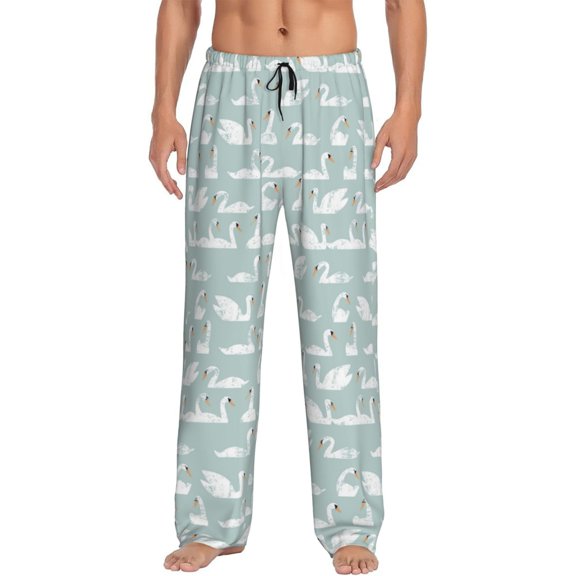 Vsdgher White Swan Print Mens Pajama Pants Sleep & Lounge Pants, PJ Bottoms With elastic waistb and Pockets