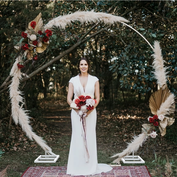 Large Round Wedding Arch 79x87in Backdrop Stand Metal Double Hoop Party Balloon Flower Arch White