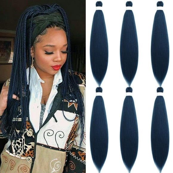 Navy Blue Braiding Hair Pre Stretched Kanekalon Knotless Prestretched Braiding Hair 30 inch Long Colored Hair Extensions for Braiding Pre Stretched Micro Braids Itch Free Yaki Braiding