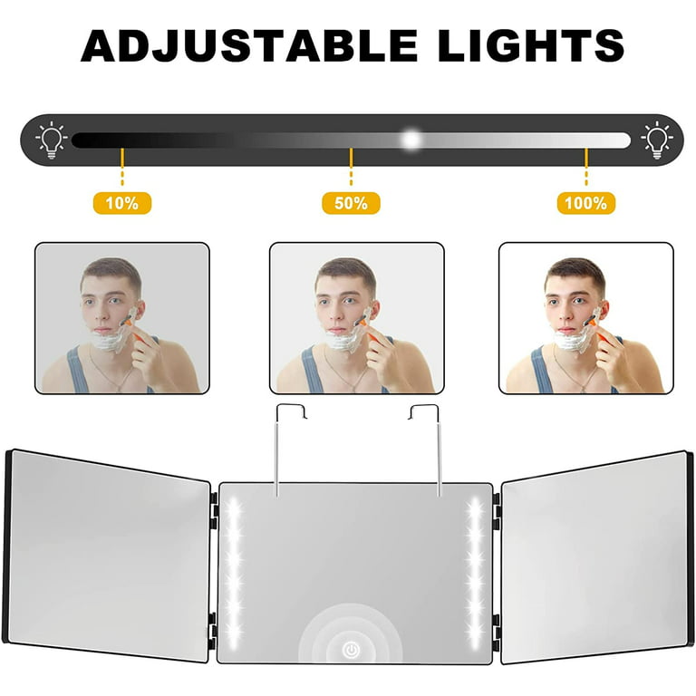 3 Way Mirror for Self Hair Cutting 360° Mirror with LED Lights, Trifold Self  Haircut Mirror Rechargeable with Height Adjustable