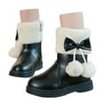 thumbnail image 3 of Hjtefg Girls Winter Boots with Bow - Thick Sole Warm Snow Booties for Kids, Cozy Solid Color Boots for Toddler Kids,Color: 4-Black Size: 11-11.5 Years, 3 of 8