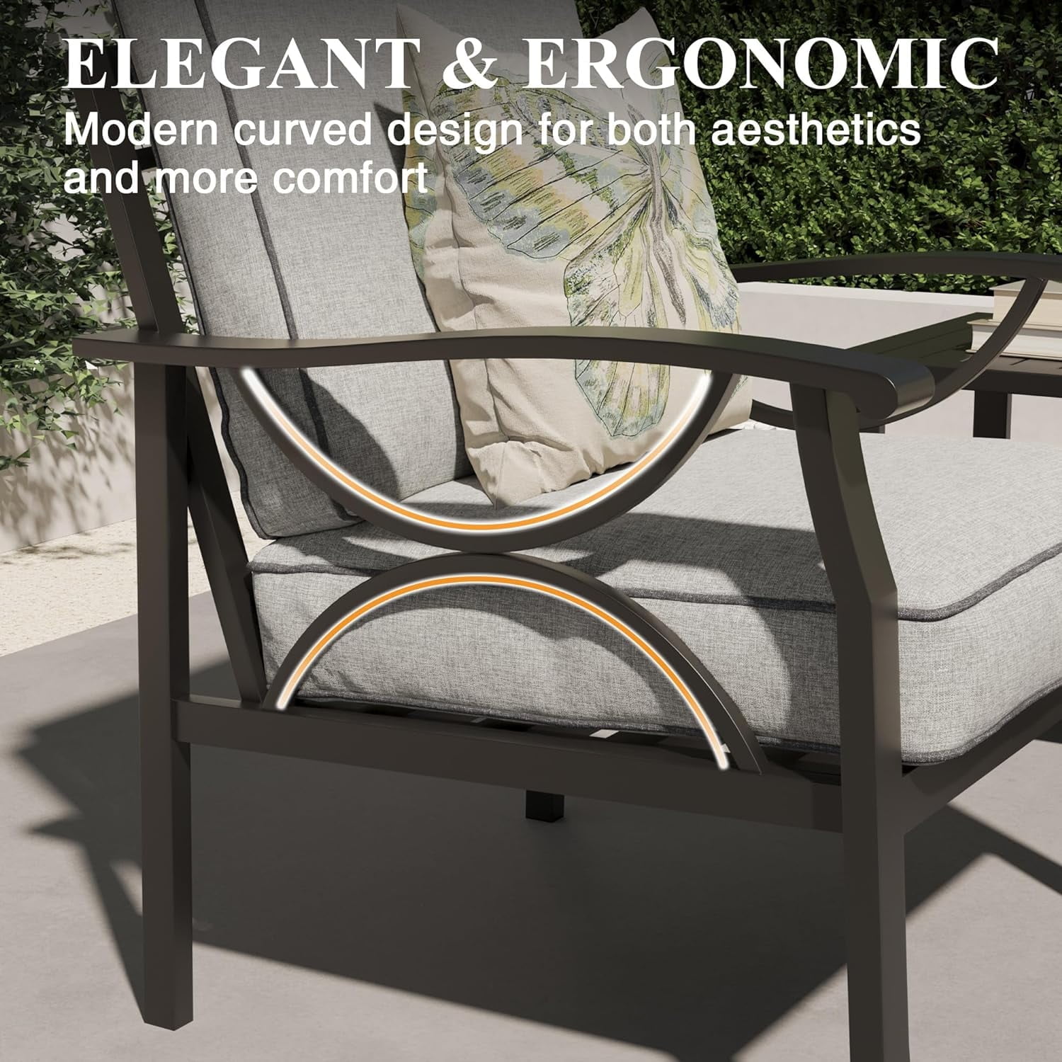 SUNVIVI Outdoor Patio Furniture Set, Patio Conversation Set with Coffee Table Side Table and Ottomans, Metal Furniture Set for Porch Backyard Garden