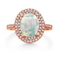 thumbnail image 2 of Gem Stone King 18K Rose Gold Plated Silver Halo Engagement Ring Cabochon Simulated Opal Moissanite (1.43 Cttw), 2 of 3