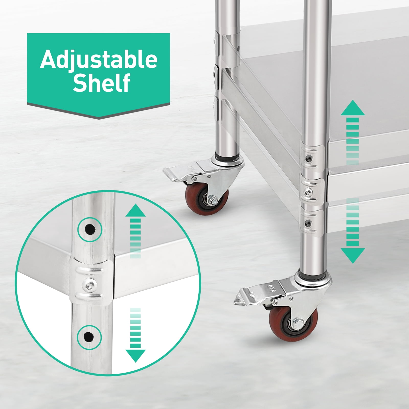 ChaoLink Stainless Steel Prep Table, 30 x 24 Inches Kitchen Work Tables with Wheels, NSF Commercial Worktable for Restaurant and HomeNo backsplash + wheels