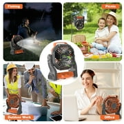 GVDV Camping Fan with LED Lantern, Portable Battery Operated Outdoor Fan, Personal Rechargeable Desk Fan for Travel, Hiking, Fishing, Picnic, Orange