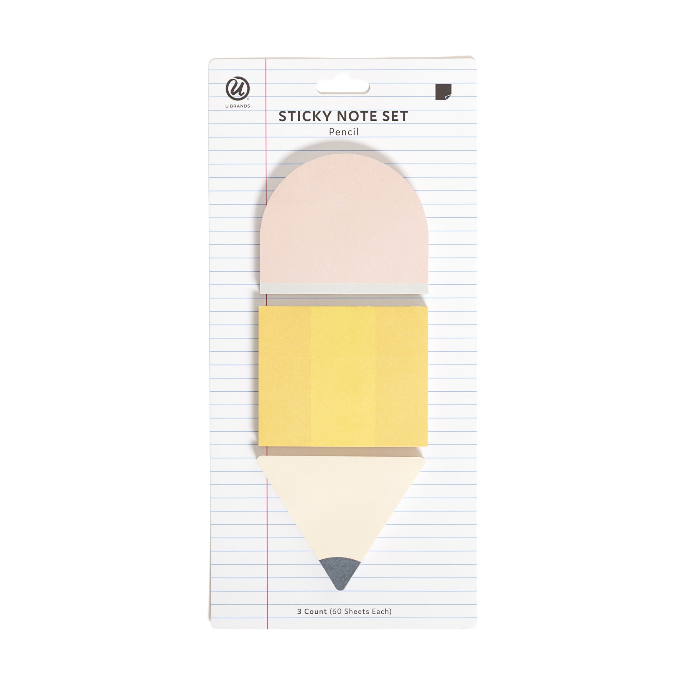 U Brands Sticky Notes, Set of 3, 60 Sheets Each, Pencil, Assorted Sizes