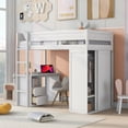 thumbnail image 2 of Wood Twin Size Loft Bed with Wardrobes and 2-Drawer Desk with Cabinet, White 32AAK, 2 of 9