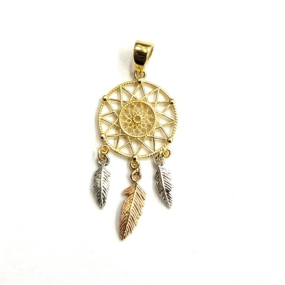 New 14k Tri Color Gold Dream Catcher Feather Pendant charm gift fine jewelry 1.1g