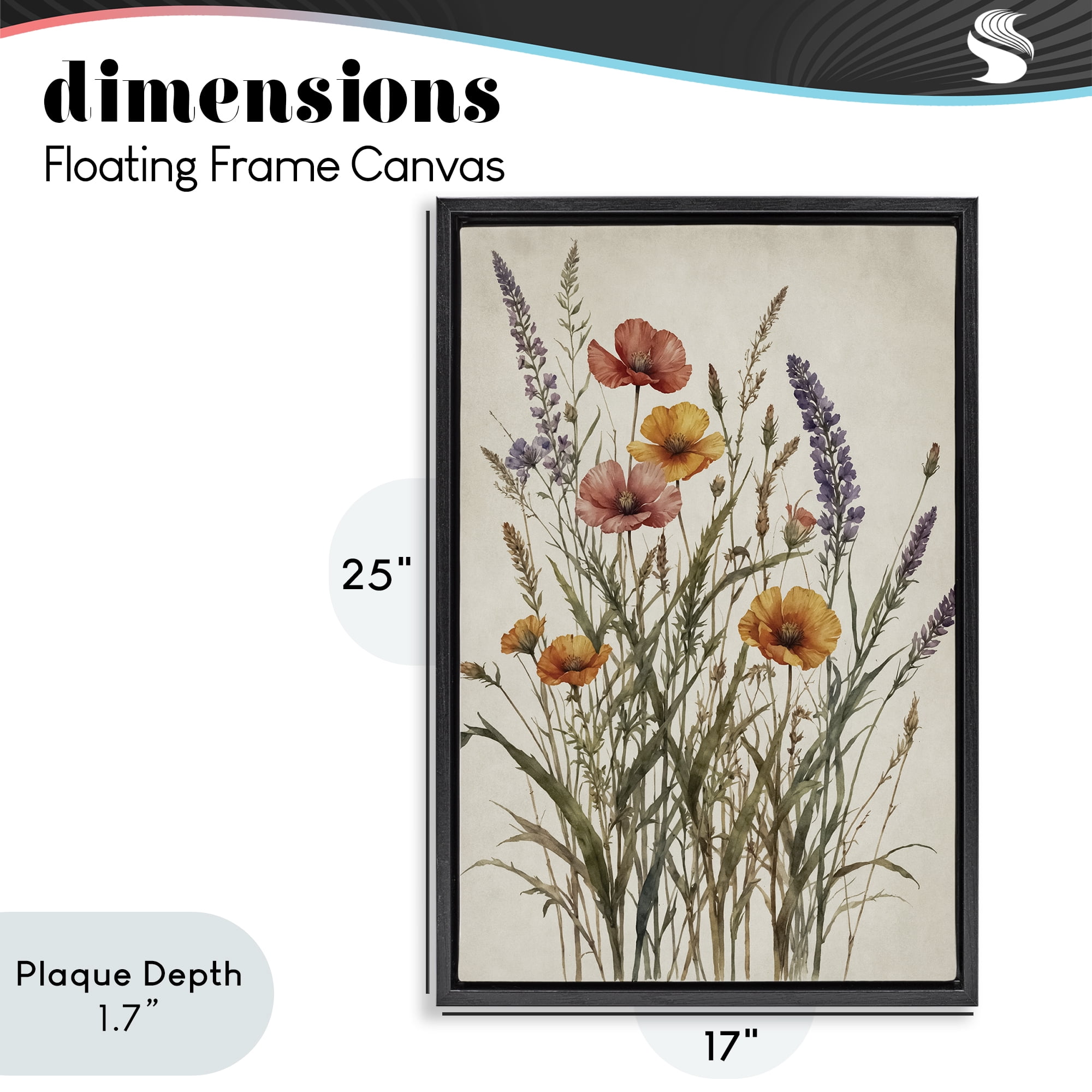 Stupell Industries Vintage Collection of Meadow Botanicals Black Framed Floater Canvas Wall Art, design by Nataly White