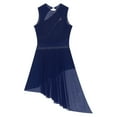 thumbnail image 6 of Alvivi Women Figure Skating Lyrical Dance Costume Rhinestone Asymmetrical Tulle Flowy Leotard Dress Navy Blue S, 6 of 7