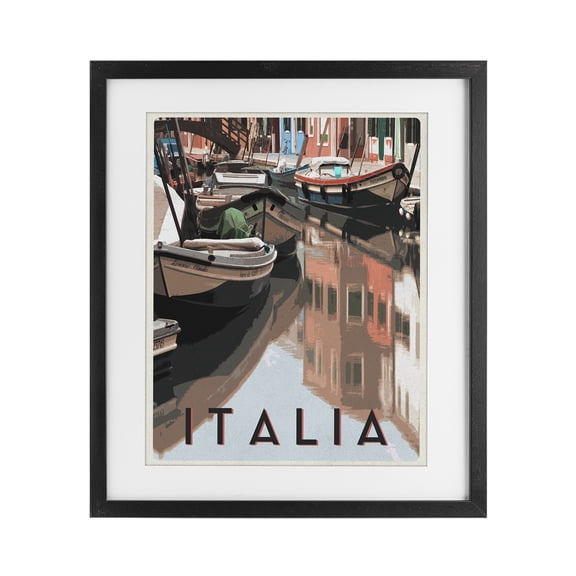 Stupell Industries Italia Canal Poster Black Framed Print Under Glass, design by Shelley Lake