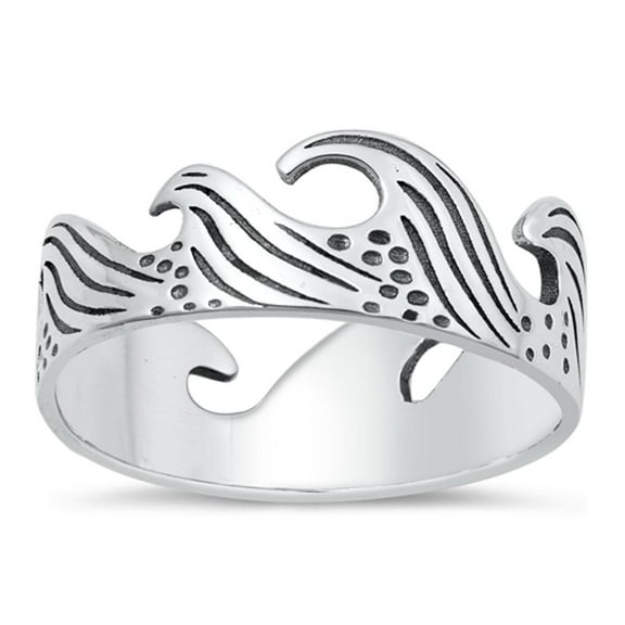 Fashion Wave Ring .925 Beach Oxidized Sterling Silver Band Jewelry Female Male Unisex Size 7