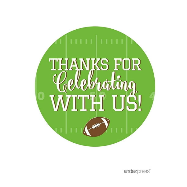 Birthday Round Circle Party Favor Gift Labels, Thank You for Celebrating With Us!, Football Touchdown! Party, 40-Pack