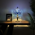 thumbnail image 2 of Tiffany Mini Table Lamp Blue Stained glass Baroque Style Lavender LED Bulb Included Pull Chain Switch for Living Room Dining Room Bedroom Bedside 14"H*8"W, 2 of 5