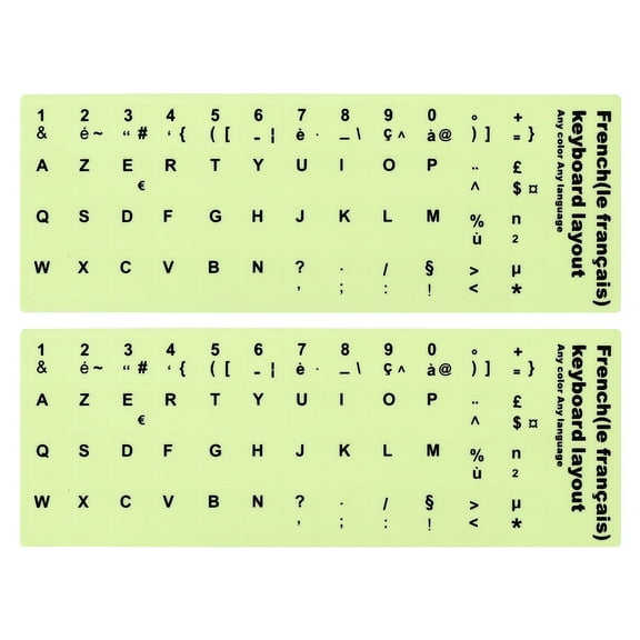Uxcell French Keyboard Stickers Glow in the Dark Luminous Keyboard Replacement Cover, Black Lettering 2pcs