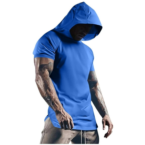 Mens Hooded T Shirts, Short Sleeve Shirts for Men Summer Outdoor Lightweight Quick Dry Solid Color Hoodies S-3XL