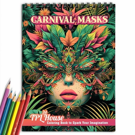 TPLHOUSE Carnival Masks Coloring Book for Adults Spiral Bound Soft Cover