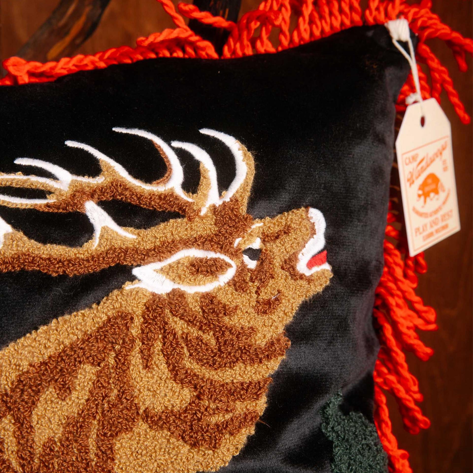 Camp Wandawega Elk Needle-Punch Throw Pillow with Fringe by Makers Collective, 18" Square, Adults/Teens