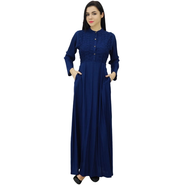 Bimba Robe Jilbab Unie à Col Mandarin pour Femme avec Poches, Manches Longues, Maxi